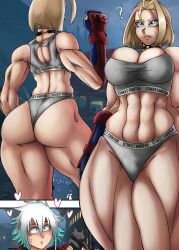 Rule 34 | 2girls, absurdres, ass, blonde hair, blue eyes, breasts, cammy white, cat, charge sol, cleavage, highres, huge ass, large breasts, multiple girls, muscular, muscular female, muscular legs, panties, short hair, street fighter, street fighter 6, tagme, thick thighs, thighs, underwear