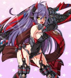 Rule 34 | 1girl, angry, breasts, flower, hair ornament, headpiece, highres, large breasts, lewdamone, long hair, nintendo, open mouth, poppi (xenoblade), poppi qtpi (xenoblade), purple hair, scarf, spoilers, very long hair, xenoblade chronicles (series), xenoblade chronicles 2, yellow eyes
