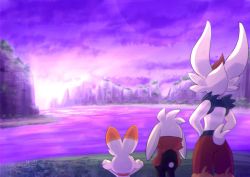 Rule 34 | cinderace, cliff, cloud, commentary request, creatures (company), evolutionary line, from behind, furry, game freak, gen 8 pokemon, grass, hands on own hips, highres, nintendo, outdoors, pokemon, pokemon (creature), raboot, scorbunny, sky, standing, tem (mimoteurur013)
