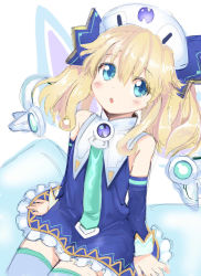 Rule 34 | bare shoulders, blonde hair, blue eyes, breasts, collar, dress, fairy, hat, histoire, leggings, long hair, neptune (series), open mouth, ribbon, robe, small breasts, swtunyan, thighhighs, thighs, tome fairy, twintails