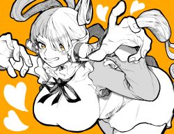 Rule 34 | 1girl, absurdres, breasts, dress, fingernails, highres, large breasts, long hair, looking at viewer, monochrome, one piece, one piece film: red, orange background, orange eyes, simple background, solo, uta (one piece), yotsumi shiro