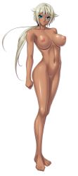 Rule 34 | 1girl, absurdres, breasts, cara the blood lord, censored, highres, kagami hirotaka, large breasts, lilith-soft, long hair, looking at viewer, marika krishna, mosaic censoring, nude, official art, ponytail, pussy, simple background, solo, very long hair, white background