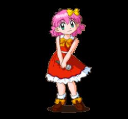 Rule 34 | 1girl, animated, animated gif, bow, brown footwear, dancing, dress, female focus, field combat, full body, game tengoku, green eyes, hair bow, hair ornament, holding, lolita fashion, lowres, microphone, misato (game tengoku), music, pink hair, red dress, ribbon, shadow, shoes, short hair, simple background, singing, sleeveless, sleeveless dress, socks, solo, standing, sweet lolita, transparent background, white background, white socks, yellow bow