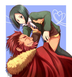 Rule 34 | 2boys, armor, beard, black hair, blush, bob cut, cape, facial hair, fate/stay night, fate/zero, fate (series), green eyes, green hair, grin, heart, heart of string, height difference, iskandar (fate), lifting person, male focus, multiple boys, necktie, red hair, size difference, smile, waver velvet, yzb-030