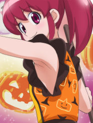 Rule 34 | 10s, 1girl, aino megumi, armpits, halloween, happinesscharge precure!, haruyama kazunori, jack-o&#039;-lantern, looking at viewer, ponytail, precure, red eyes, red hair, short hair, smile, solo
