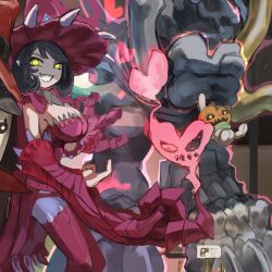 Rule 34 | appmon, breasts, claws, digimon, hat, highres, large breasts, long hair, pointy ears, pumpmon, skullmammon, smile, warudamon, witch hat, witchmon