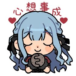 1girl bang_dream! bang_dream!_it&#039;s_mygo!!!!! black_gloves black_ribbon blue_hair chibi chibi_only chinese_commentary chinese_text commentary_request gloves hair_ribbon interlocked_fingers long_hair oblivionis_(bang_dream!) own_hands_together red_shirt ribbon shao_(shaorouhong) shirt sidelocks simple_background solo togawa_sakiko translation_request transparent_background