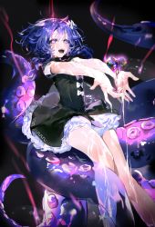 Rule 34 | 1girl, absurdres, aura, black dress, blood, blood on hands, blue eyes, blue hair, bow, cropped, crystal, dress, dripping, floating, floating object, frilled dress, frills, grey bow, hair between eyes, hair bow, heart, highres, long hair, looking at viewer, medium hair, multicolored eyes, multicolored hair, nykim0915, open mouth, original, pink eyes, pink hair, purple eyes, purple hair, sitting, sleeves rolled up, solo, suction cups, suggestive fluid, teeth, tentacles, transparent, white bow