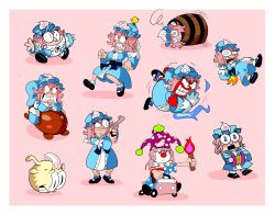 Rule 34 | 1girl, @ @, angry, barrel, bird, black footwear, blue bow, blue headwear, blue kimono, border, bow, burning, clown, clown nose, clownpiece, commentary, dr oshawott, english commentary, fire, frilled kimono, frills, full body, gun, handgun, hat, highres, holding, holding gun, holding torch, holding weapon, japanese clothes, kimono, long sleeves, mob cap, open mouth, parody, pink background, pizza tower, revolver, riding, saigyouji yuyuko, shadow, short hair, simple background, socks, teeth, torch, touhou, triangular headpiece, two-tone background, weapon, white socks, wide sleeves