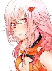 Rule 34 | 1girl, bare shoulders, blush, breasts, center opening, cleavage, fingerless gloves, gloves, guilty crown, hair ornament, hairclip, highres, long hair, looking at viewer, medium breasts, pink hair, red eyes, sarina (tosiyukiryousuke), solo, twintails, yuzuriha inori