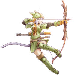 Rule 34 | animal ears, archery, arrow (projectile), bad id, bad pixiv id, blue hair, boots, bow (weapon), cat ears, cloak, drawing bow, final fantasy, final fantasy xiv, from side, full body, gloves, green footwear, green skirt, holding, holding bow (weapon), holding weapon, jumping, knee boots, looking afar, looking to the side, miqo&#039;te, nucomas, quiver, short hair, simple background, skirt, solo, warrior of light (ff14), weapon, white background