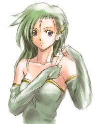 Rule 34 | 1990s (style), 1girl, breasts, bridal gauntlets, elbow gloves, final fantasy, final fantasy iv, gloves, green eyes, green hair, leotard, lowres, matching hair/eyes, purple eyes, retro artstyle, rydia (ff4), simple background, solo