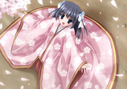 Rule 34 | 1girl, cherry blossoms, game cg, japanese clothes, kimono, layered clothes, layered kimono, nanao naru, petals, sakura ~setsugekka~, solo, spring (season), yukata