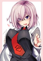 Rule 34 | 1girl, breasts, eyes visible through hair, fate/grand order, fate (series), fue (rhomphair), glasses, hair over one eye, highres, mash kyrielight, medium hair, necktie, purple eyes, smile, solo, upper body