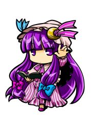 Rule 34 | 1girl, book, chibi, crescent, female focus, full body, long hair, patchouli knowledge, purple eyes, purple hair, socha, solo, touhou, transparent background, very long hair
