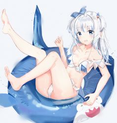 Rule 34 | 1girl, absurdres, artist request, bikini, bloop (gawr gura), blue eyes, blue hair, blue hoodie, fins, fish tail, gawr gura, hair ornament, highres, hololive, hololive english, hood, hoodie, innertube, looking at viewer, multicolored hair, open mouth, shark girl, shark hair ornament, shark tail, sharp teeth, smile, source request, streaked hair, swim ring, swimsuit, tail, teeth, virtual youtuber
