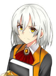 Rule 34 | alternate hair length, alternate hairstyle, androgynous, book, fate/grand order, fate (series), gender request, olga marie animusphere, solo, uniform, white background, white hair, yellow eyes, yuge (yuge bakuhatsu)