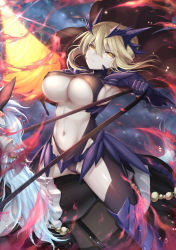 Rule 34 | 1girl, armor, armpits, artoria pendragon (all), artoria pendragon (fate), artoria pendragon (lancer alter) (fate), blonde hair, breasts, cape, cleavage, energy, fate/grand order, fate (series), highres, holding, holding weapon, horns, horse, lance, large breasts, long hair, looking at viewer, mashuu (neko no oyashiro), navel, parted lips, polearm, riding, saber (fate), saber alter, solo, stomach, underboob, weapon, yellow eyes