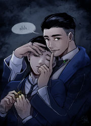 Rule 34 | 2boys, black eyes, black hair, closed eyes, credence barebone, fantastic beasts and where to find them, harry potter (series), jewelry, male focus, mole, mole under eye, multiple boys, necklace, necktie, nightcat, percival graves, teeth, wizarding world, yaoi