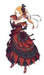 Rule 34 | 10s, 1girl, bare shoulders, black flower, black rose, blush, bow, braid, braided bangs, breasts, bridal gauntlets, bright pupils, choker, cleavage, dress, flower, folding fan, french braid, full body, grin, hair ornament, hair ribbon, hand fan, hand on own hip, high heels, holding, jewelry, lace, large breasts, layered dress, lolita fashion, long hair, looking at viewer, low ponytail, necklace, official art, ootsuka shin&#039;ichirou, orange hair, pantyhose, pendant, pinstripe pattern, ponytail, priscilla (re: life), priscilla barielle, re: life in a different world from zero, re:zero kara hajimeru isekai seikatsu, red eyes, ribbon, rose, shoes, sidelocks, simple background, smile, solo, standing, striped, white background, white pupils