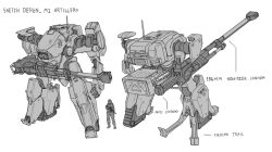 Rule 34 | 1boy, arm cannon, cannon, caterpillar tracks, character name, commentary, english commentary, faceless, faceless male, greyscale, gun, helmet, holding, holding gun, holding weapon, howitzer, mecha, military, monochrome, multiple views, original, robot, science fiction, soldier, weapon, zen (jirakun)