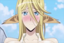 Rule 34 | 1boy, animal ears, animated, animated gif, blonde hair, blue eyes, blush, grabbing another&#039;s breast, breast hold, breast press, breasts squeezed together, breasts, breasts out, bursting breasts, centaur, centorea shianus, covering privates, covering breasts, covering nipples, embarrassed, female focus, grabbing, hands on own chest, holding, huge breasts, long hair, lowres, monster girl, monster musume no iru nichijou, nipples, open clothes, open shirt, outdoors, screencap, sideboob, sky, solo, tagme, taur, topless, trembling, unbuttoned, unbuttoned shirt, underboob