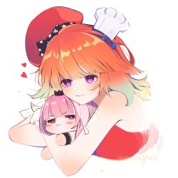 Rule 34 | chef hat, chibi, earrings, feather earrings, feathers, gradient hair, hat, highres, hololive, hololive english, jewelry, mingrix, mori calliope, multicolored hair, orange hair, orange headwear, pink hair, shoulder spikes, size difference, spikes, takanashi kiara, tiara, tsundere, veil, virtual youtuber, yuri