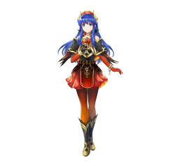 Rule 34 | 1girl, absurdres, alternate costume, armor, bare shoulders, blue eyes, blue hair, boots, bracelet, closed mouth, collarbone, commentary request, elbow gloves, feather trim, fire emblem, fire emblem: the binding blade, fire emblem heroes, full body, gloves, gold trim, gradient clothes, hand on own chest, hat, highres, jewelry, lilina (fire emblem), lips, long hair, looking at viewer, miniskirt, nintendo, official art, pantyhose, red gloves, red skirt, shiny skin, simple background, skirt, smile, solo, standing, white background, yamada koutarou