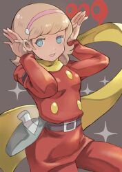 Rule 34 | 1girl, absurdres, belt, blonde hair, blue eyes, breasts, cyborg 009, francoise arnoul, gun, hairband, highres, k katora, long hair, looking at viewer, open mouth, scarf, smile, solo, weapon