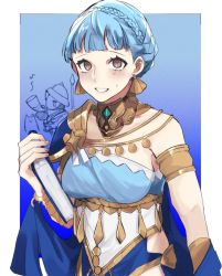 Rule 34 | 1boy, 1girl, alternate costume, animal, armlet, armor, artist request, bags under eyes, blue dress, blue hair, blunt bangs, book, braid, breasts, brown eyes, chibi, collar, collarbone, commentary request, crown braid, crying, dancer, dancer (fire emblem: three houses), dress, earrings, fire emblem, fire emblem: three houses, fire emblem heroes, gatekeeper (fire emblem), helmet, highres, holding, holding book, jewelry, marianne von edmund, medium breasts, musical note, nintendo, official alternate costume, open mouth, shawl, short hair, shoulder armor, single-shoulder dress, sleeveless, sleeveless dress, smile, sweatdrop, tears, teeth, upper body