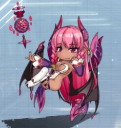Rule 34 | 1girl, animated, animated gif, ass, chibi, crossed legs, dark skin, demon girl, demon tail, flying, full body, horns, lilith-soft, long hair, looking to the side, lowres, multicolored hair, nail polish, phantasma (taimanin rpgx), pink eyes, pink hair, revealing clothes, simple background, tail, taimanin (series), taimanin rpgx