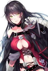 Rule 34 | 1girl, bandaged arm, bandages, black choker, black hair, breasts, choker, cleavage, closed mouth, highres, large breasts, long hair, looking at viewer, navel, simple background, solo, tales of (series), tales of berseria, uzura (moimoi), velvet crowe, very long hair, white background, yellow eyes