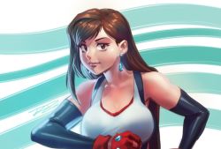 Rule 34 | 1990s (style), 1girl, bad id, bad tumblr id, breasts, brown eyes, brown hair, detached sleeves, earrings, final fantasy, final fantasy vii, gloves, jewelry, large breasts, lips, long hair, retro artstyle, robaato, solo, square enix, suspenders, tank top, tifa lockhart, upper body