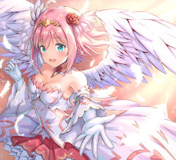 Rule 34 | 1girl, angel wings, blue eyes, breasts, gloves, hirokazu (analysis-depth), large breasts, pink hair, princess connect!, skirt, smile, tagme, wings, yui (princess connect!)