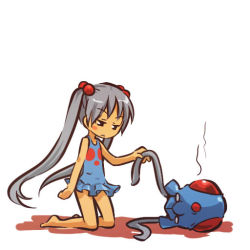 Rule 34 | 1990s (style), 1girl, :&lt;, bare shoulders, blush stickers, costume, creatures (company), empty eyes, frilled swimsuit, frills, game freak, gen 1 pokemon, grey hair, hair bobbles, hair ornament, hitec, jpeg artifacts, kneeling, long hair, lying, moemon, nintendo, on side, one-piece swimsuit, personification, pokemon, pokemon (creature), pokemon rgby, retro artstyle, shadow, simple background, swimsuit, tentacool, twintails