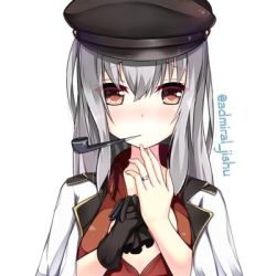 Rule 34 | 10s, 1girl, black gloves, blush, breasts, gangut (kancolle), gangut dva (kancolle), gloves, grey hair, hat, jacket, jewelry, kantai collection, long hair, long sleeves, looking at viewer, lowres, military, military hat, military jacket, military uniform, pipe in mouth, red eyes, red skirt, ring, skirt, smoking pipe, solo, uniform, wedding ring