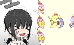 Rule 34 | 1girl, aiu404l, animal, animated, bandaid, black hair, instrument, showering, tears, twintails, video