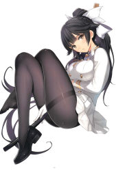 Rule 34 | 1girl, absurdres, azur lane, black footwear, black hair, black pantyhose, bow, breasts, brown eyes, gloves, hair bow, hair flaps, highres, holding, holding sword, holding weapon, katana, large breasts, long hair, looking at viewer, military, military uniform, pantyhose, ponytail, ribbon, scan, shoes, simple background, single shoe, skirt, solo, sword, takao (azur lane), thighband pantyhose, tony taka, uniform, weapon, white background, white bow, white gloves, white ribbon, white skirt