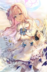 Rule 34 | 1girl, absurdres, blue archive, bow, bowtie, capelet, highres, korudo nyan, looking at viewer, mika (blue archive), open mouth, pink hair, smile, solo, wings, yellow eyes