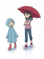 Rule 34 | ayase ena, boots, child, emoncake., koiwai yotsuba, rain, raincoat, rubber boots, umbrella, yotsubato!