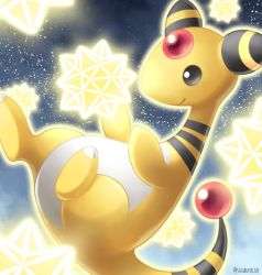 Rule 34 | ampharos, closed mouth, cloud, commentary request, creatures (company), game freak, gen 2 pokemon, glowing, night, nintendo, no humans, outdoors, pokemon, pokemon (creature), sasabunecafe, sky, smile, solo