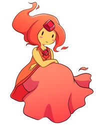 Rule 34 | 1girl, adventure time, blush, blush stickers, colored skin, dress, flame princess, looking at viewer, nollety, orange hair, princess, simple background, smile, solo, white background, yellow skin