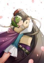 Rule 34 | 1boy, 1girl, aym (ash3ash3ash), bad id, bad twitter id, bandages, cape, couple, fire emblem, fire emblem: the blazing blade, gloves, green hair, hairband, hetero, jaffar (fire emblem), nino (fire emblem), nintendo, red hair, short hair, skirt, smile