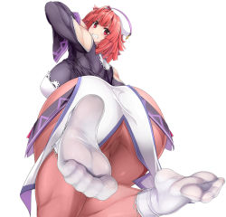 Rule 34 | angry, ass, blush, breasts, disgaea, fang, feet, highres, la pucelle, large breasts, looking over shoulder, pink hair, prier, red eyes, ruton-niki