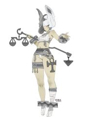 Rule 34 | 1girl, animal ears, ankh, ankle cuffs, anubis (mythology), bare shoulders, blue eyes, chinese commentary, closed mouth, commentary, crop top, cropped sweater, cuffs, egyptian, expressionless, facial tattoo, foot wraps, full body, grey ribbon, groin, hair tubes, half mask, highres, holding, humanization, leg wrap, liren44, looking at viewer, mask, midriff, navel, original, outstretched arm, revealing clothes, short hair, sidelocks, simple background, sleeveless, sleeveless sweater, solo, strap, sweater, sweater vest, tattoo, thighlet, twitter username, unfinished, white background, white hair, white sweater vest