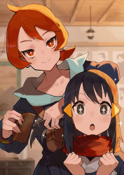 Rule 34 | + +, 2girls, ahoge, akari (pokemon), arezu (pokemon), black eyes, black hair, black kimono, blush, brushing hair, ceiling light, clenched hands, closed mouth, collarbone, comb, commentary request, creatures (company), game freak, hair ornament, hairclip, highres, indoors, japanese clothes, katsu (katsupainter), kimono, multiple girls, nintendo, pokemon, pokemon legends: arceus, red eyes, red hair, red scarf, scarf, short hair, smile, sparkle, sparkling eyes, upper body