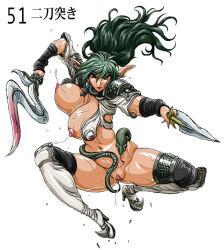 Rule 34 | breasts, censored, echidna (queen&#039;s blade), knife, nipples, pointy ears, pussy, queen&#039;s blade, snake, sweat, waku jinpei