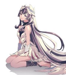 Rule 34 | 1girl, bare shoulders, black choker, black hair, choker, dress, feather hair ornament, feathers, fire emblem, fire emblem engage, grey hair, hair ornament, highres, long hair, looking at viewer, multicolored hair, nintendo, petite, purple eyes, sad, solo, two-tone hair, umi ( oneinchswing), very long hair, veyle (fire emblem), wavy hair