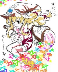 Rule 34 | 1girl, beryl benito, blonde hair, boots, braid, brown eyes, brush, freckles, hat, long hair, one eye closed, open mouth, ribbon, tales of (series), tales of hearts, wink, witch hat