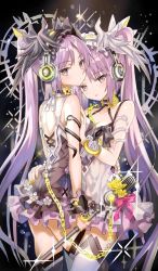Rule 34 | 2girls, :p, armlet, back, bad source, black dress, black feathers, black vs white, breasts, cleavage, commentary, craft essence (fate), dress, euryale (fate), euryale (twin star divas) (fate), fate/grand order, fate/hollow ataraxia, fate (series), feather hair ornament, feathers, flower, from side, hair ornament, hairband, hand on another&#039;s arm, hand on another&#039;s hip, headphones, idol, lolita hairband, long hair, looking at viewer, looking back, microphone, microphone stand, multiple girls, official art, purple eyes, purple hair, shino (eefy), siblings, sisters, small breasts, snake armband, stheno (fate), stheno (twin star divas) (fate), tongue, tongue out, twins, twintails, very long hair, white dress, white feathers